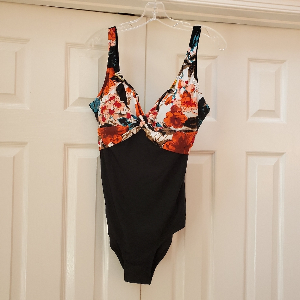 Floral & Black Swim Suit